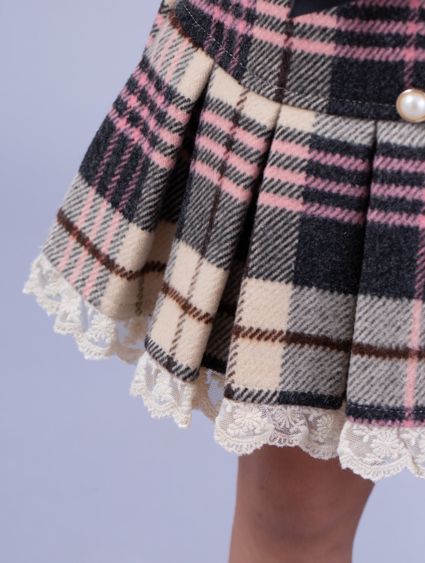 Wisteria Pink Top & Checkered Skirt Set - Sweet & Stylish