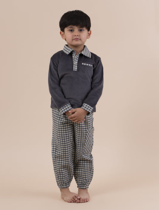 Grey & Cream Checkered Coord Set - Stylish Comfort