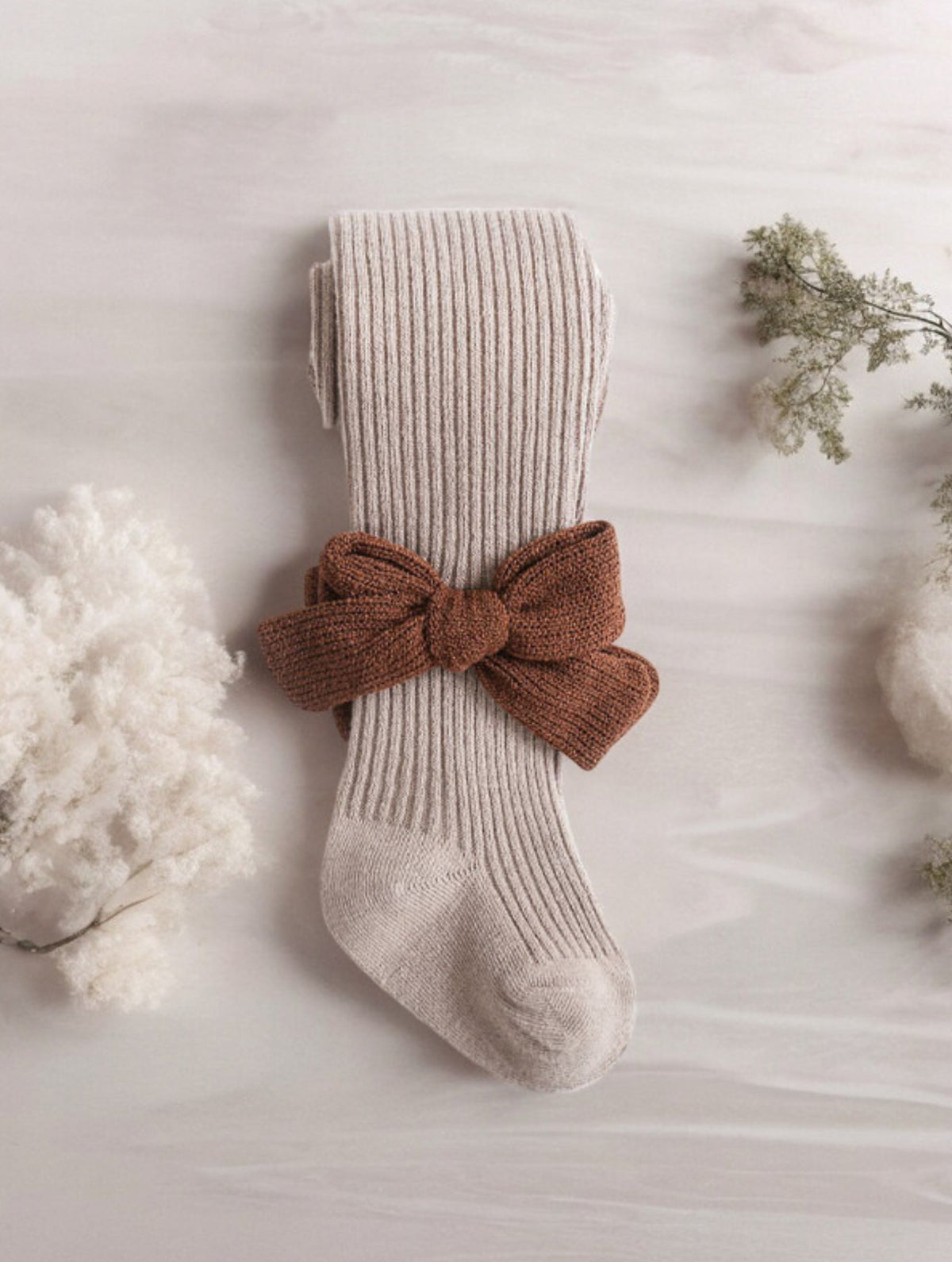 Tan Ribbed Tights Rib Tights with Stitch Finia - Beige | The Bean Walk