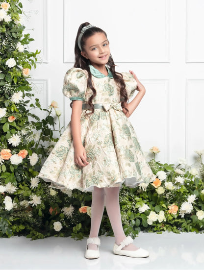 Claire Mint Green Dress | Girls Party Dress with Satin Collar & Bow Details