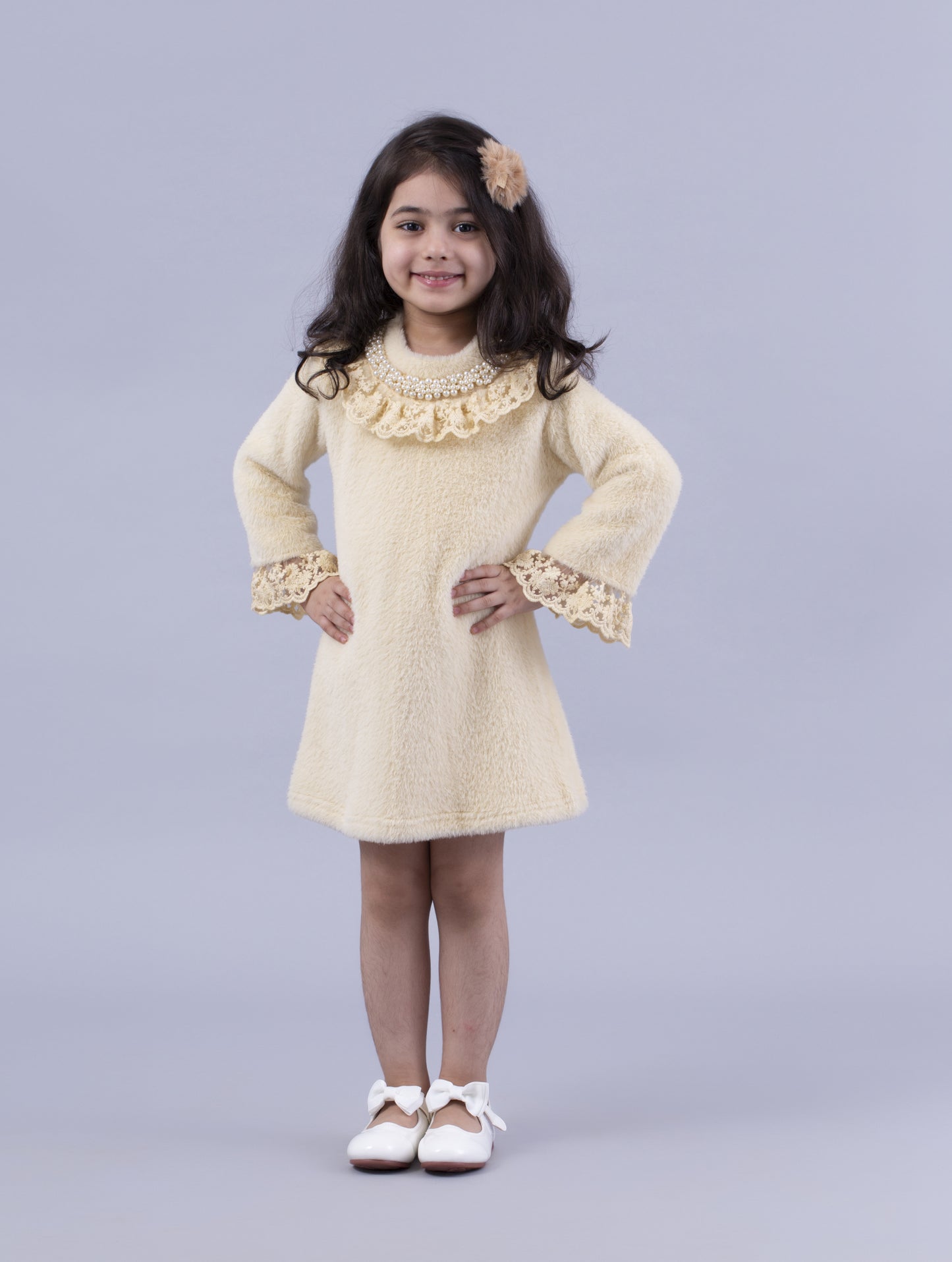 Butter Yellow Dress with Fancy Collar Detail