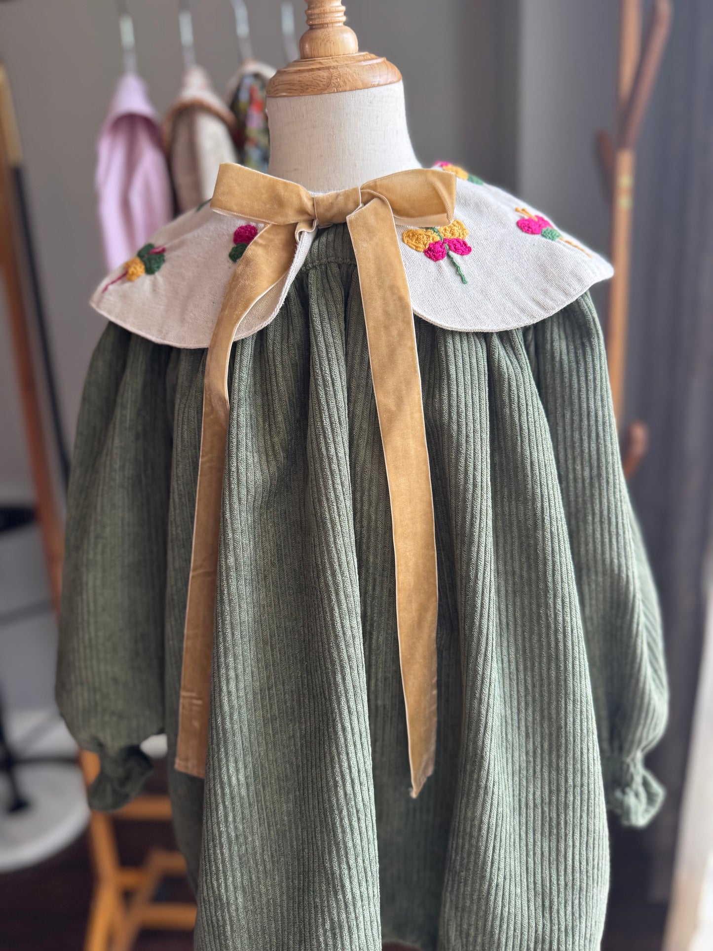 Dragonfly Dress with Floral Details - Olive Green