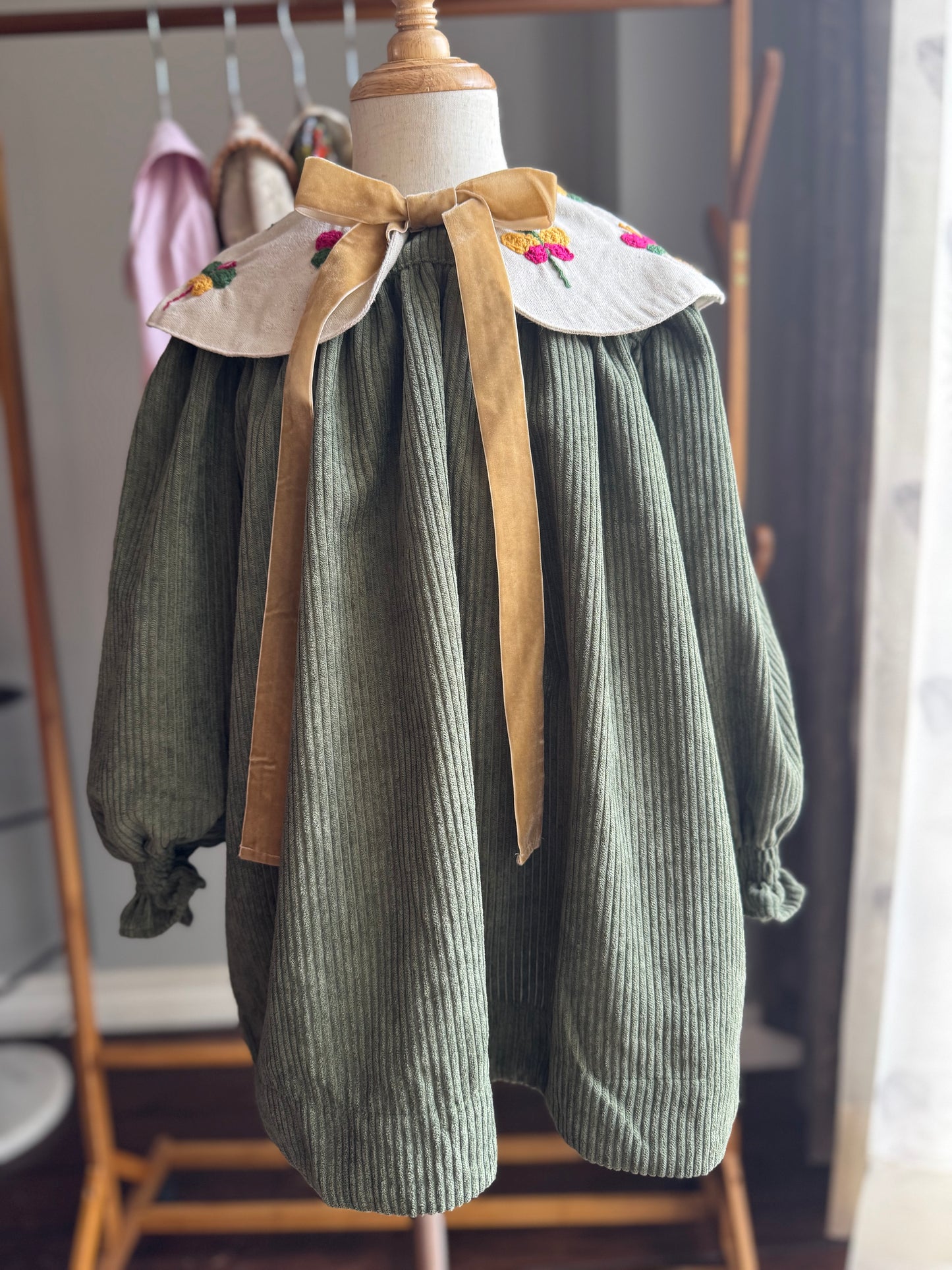 Dragonfly Dress with Floral Details - Olive Green