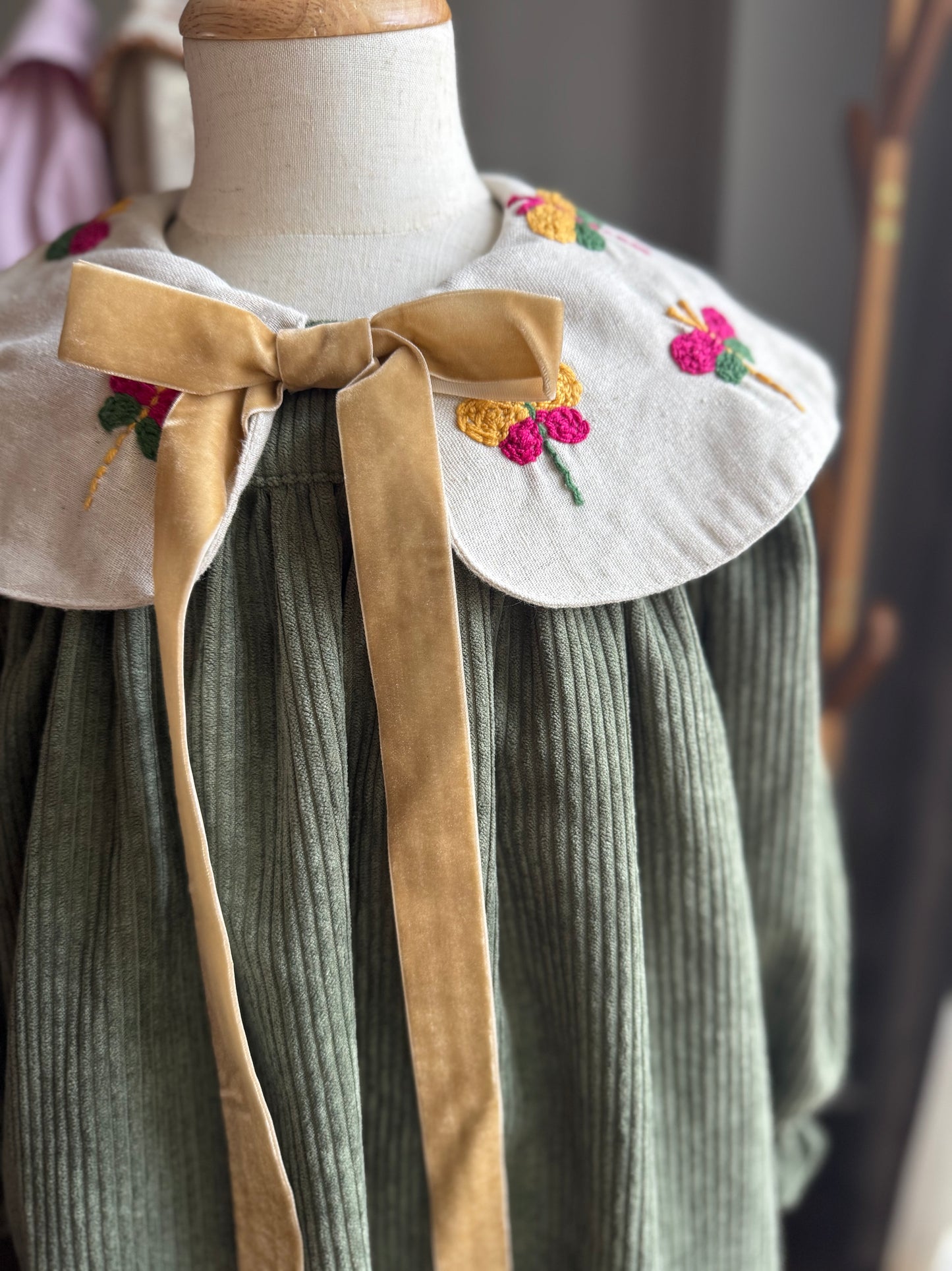 Dragonfly Dress with Floral Details - Olive Green