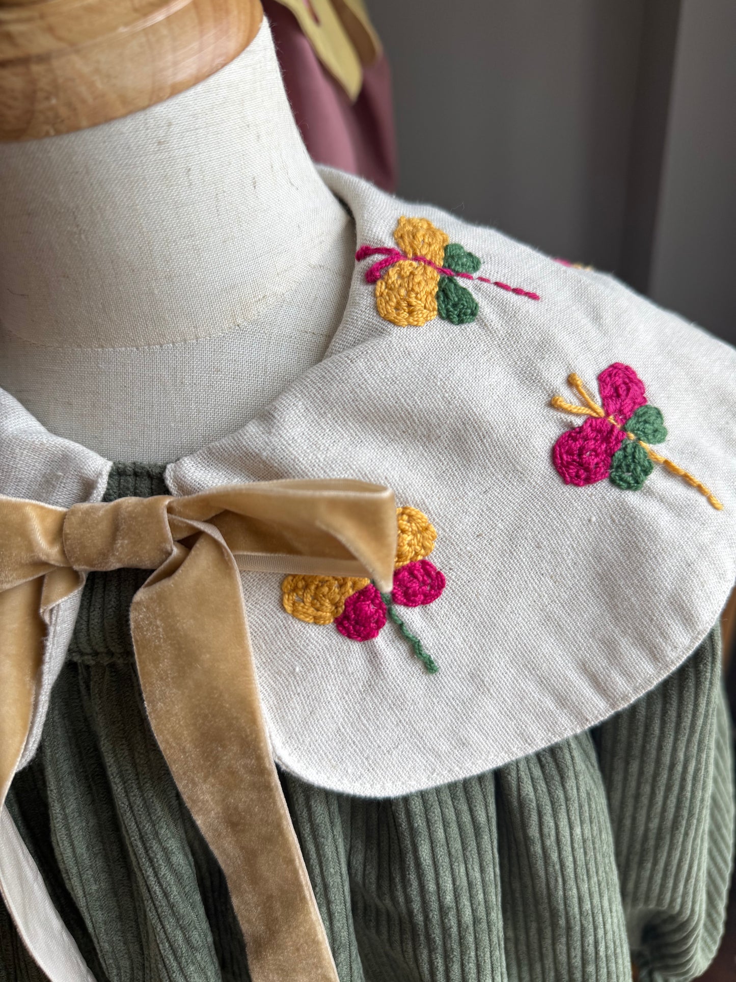 Dragonfly Dress with Floral Details - Olive Green