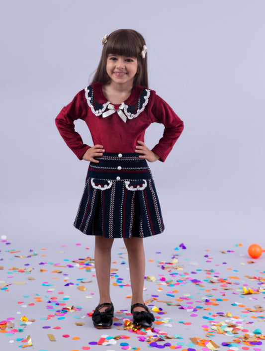 Maroon Top & Navy Skirt Set - Cozy Chic Combo