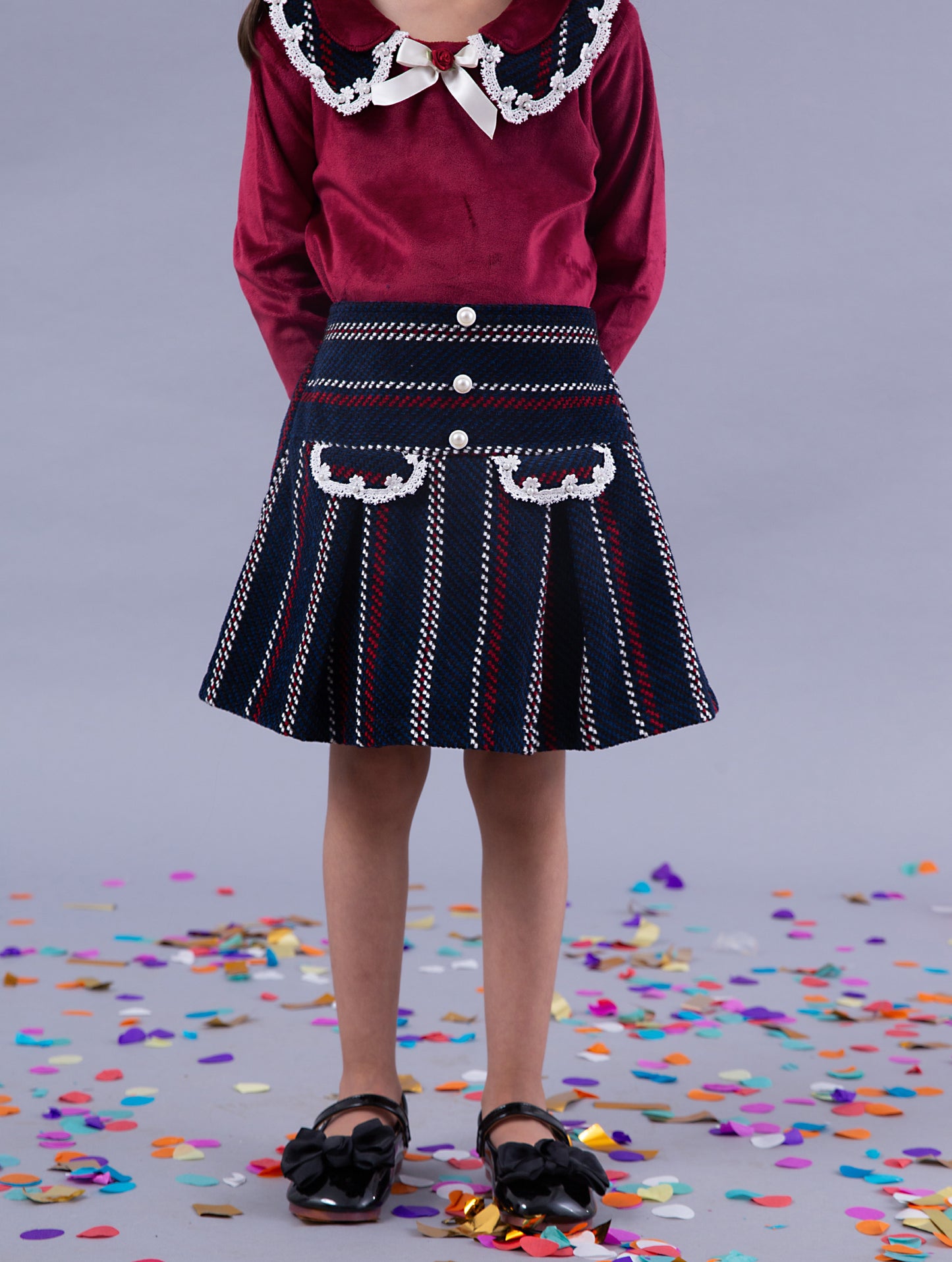 Maroon Top & Navy Skirt Set - Cozy Chic Combo