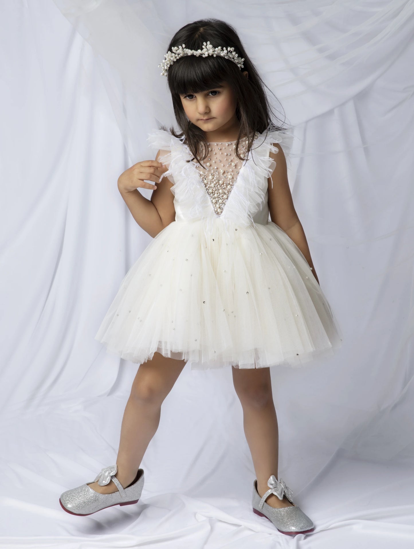 Pearl-Embellished Tulle Princess Dress