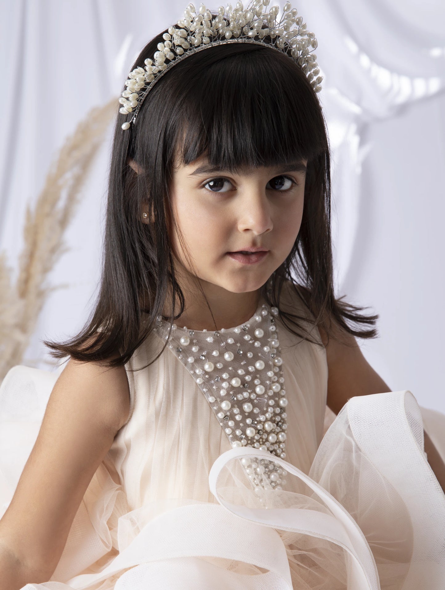 Pearl-Embellished Tulle Princess Dress