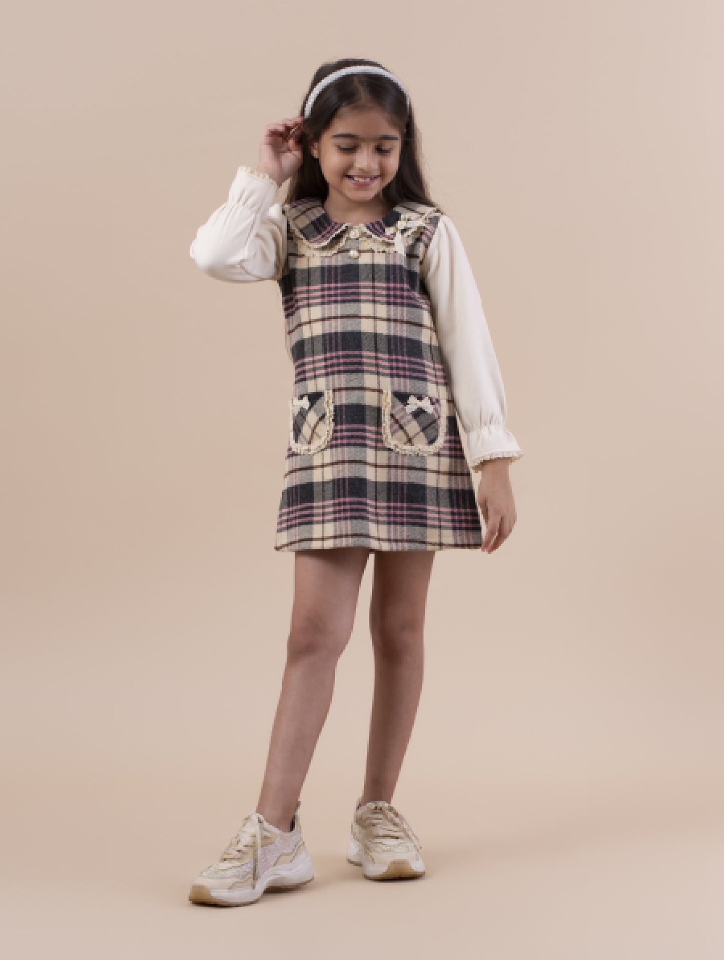 Rosy Checkered Dress in Pink & Brown