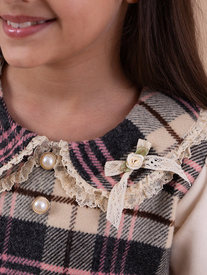 Rosy Checkered Dress in Pink & Brown