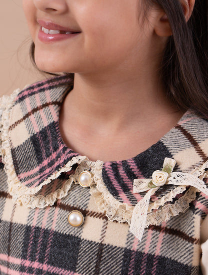 Rosy Checkered Dress in Pink & Brown