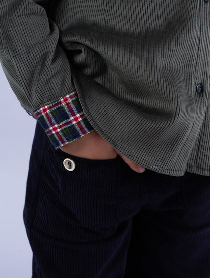 Green Soft Bonding Shirt & Navy Corduroy Pants Set