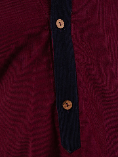 Maroon Velvet Corduroy Button-Up Shirt - Classic Fit