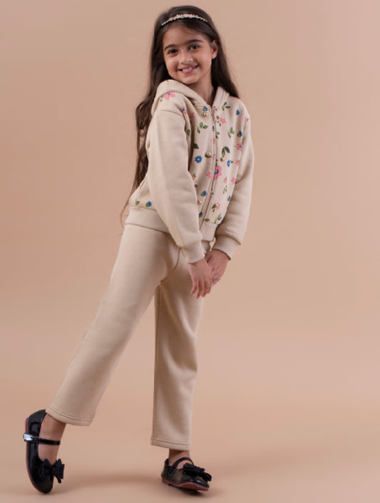 Beige Floral Print Tracksuit - Cozy & Stylish