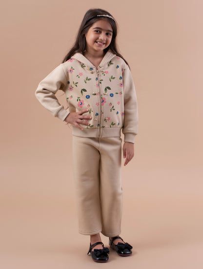 Beige Floral Print Tracksuit - Cozy & Stylish