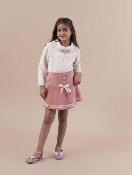 Cream & Peach Skirt Set - Soft and Playful Style