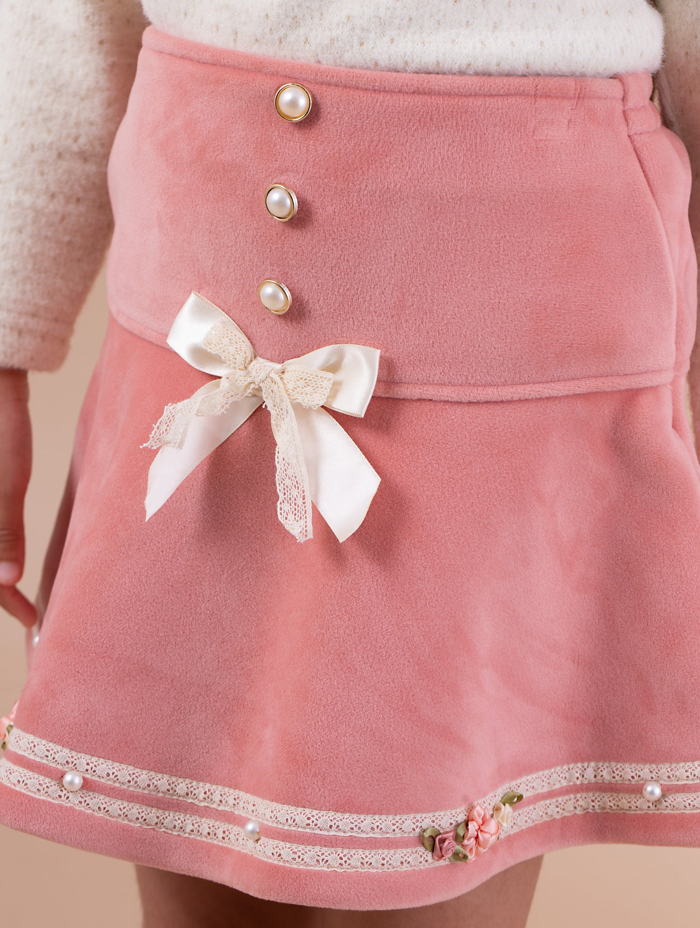 Cream & Peach Skirt Set - Soft and Playful Style