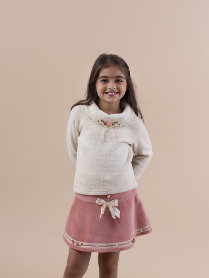 Cream & Peach Skirt Set - Soft and Playful Style