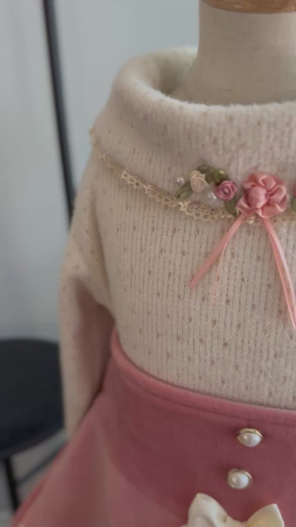 Ensemble jupe crème et pêche - Style doux et ludique