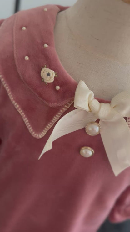 Peach Dress with Delicate French Knot Embroidery