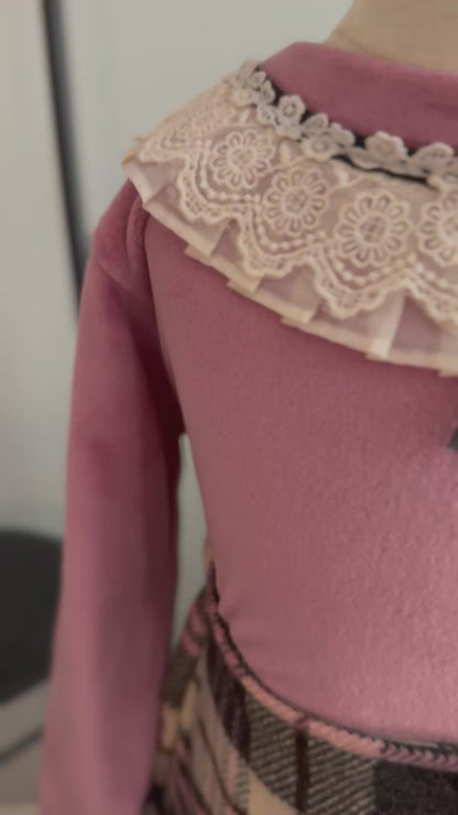 Wisteria Pink Top & Checkered Skirt Set - Sweet & Stylish