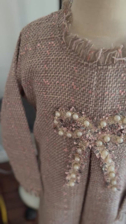 Vintage Grey & Peach Tweed Dress